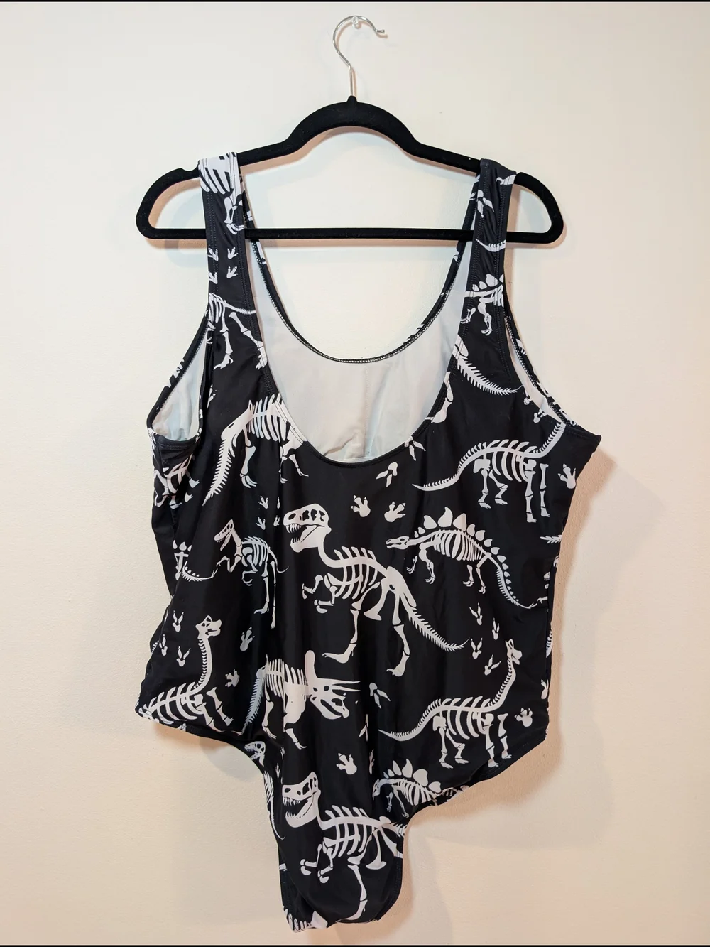 Black Dinosaur Skeleton One-Piece Swimsuit for Women - Picture 2 of 3